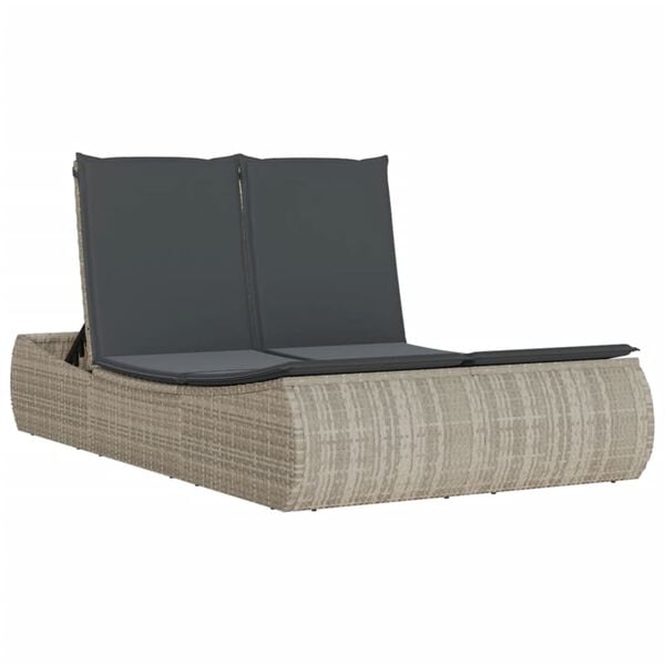 vidaXL Double Sun Lounger Light grey PE rattan, Powder-coated steel Double