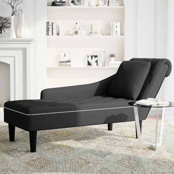 vidaXL Chaise Lounge Black Velvet, Plywood, Plastic Standard