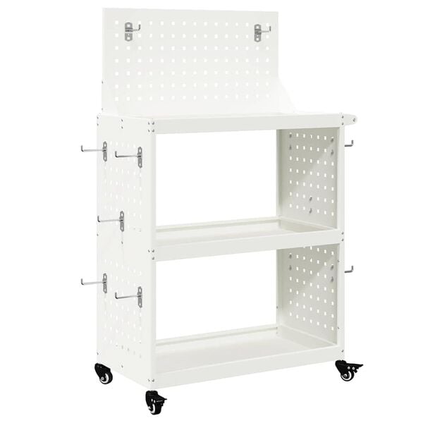 vidaXL Tool Trolley White 25.59 x 13.78 x 43.70 in Cold-rolled Steel