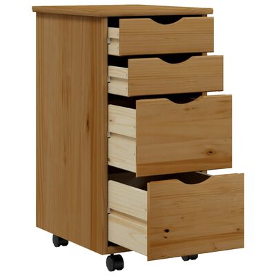 vidaXL Rolling Cabinet with Drawers MOSS Honey Brown Solid Wood Pine