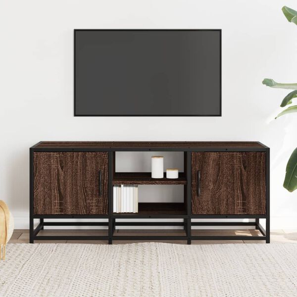vidaXL TV Cabinet Brown Oak Engineered Wood, Metal Medium TV Cabinet