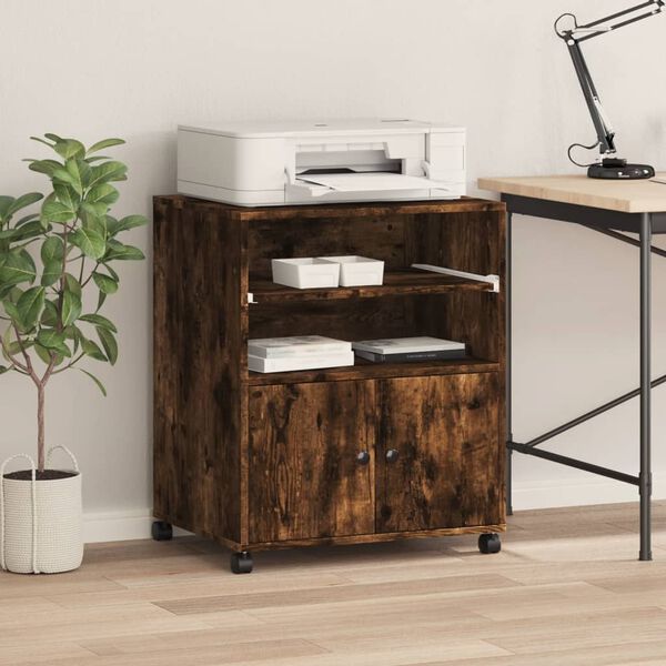 vidaXL Printer Stand with Wheels Smoked Oak 23.6"x18.9"x29.1"