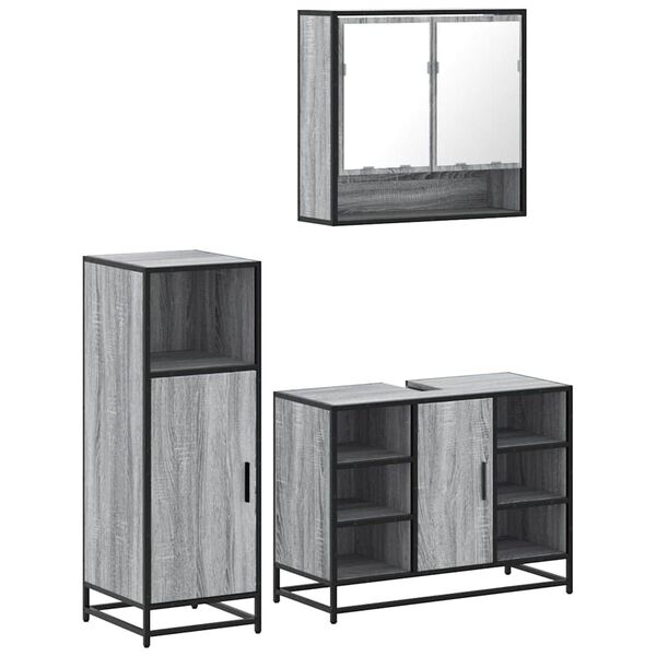 vidaXL Bathroom Furniture Set Grey Sonoma Engineered wood, metal, glass