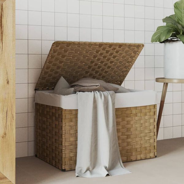 vidaXL Laundry Basket with Lid 21.9x13.8x13.4" Poly Rattan