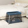 vidaXL Baby Playpen with Mattress Navy Blue Linen Fabric