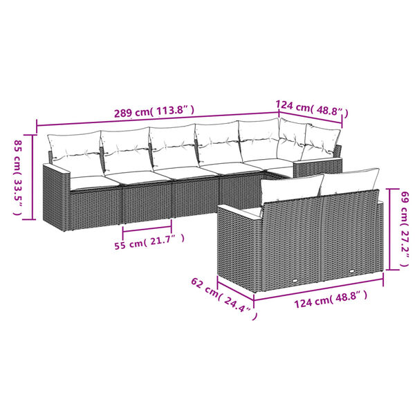vidaXL 8 Piece Patio Sofa Set with Cushions Gray Poly Rattan