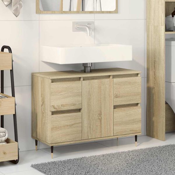 vidaXL Bathroom Cabinet Sonoma oak Engineered wood, iron Medium