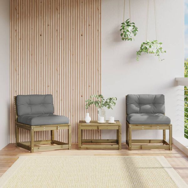 vidaXL Garden Sofa Set of 2 Grey Impregnated pine wood, Polyester Medium