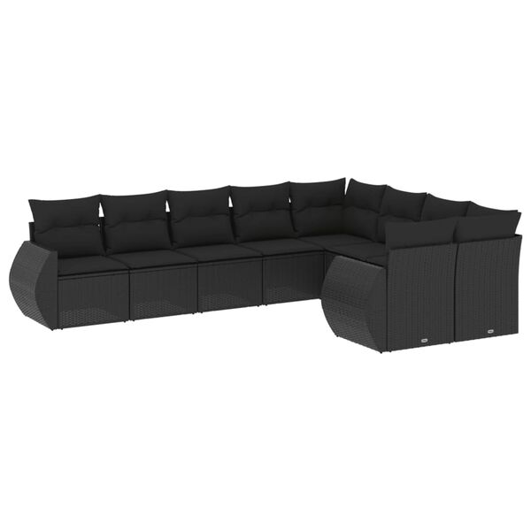 vidaXL Garden Sofa Set Black PE rattan, powder-coated steel Large