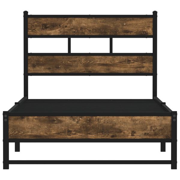 vidaXL Bed Frame Smoked Oak Steel, Engineered Wood Single