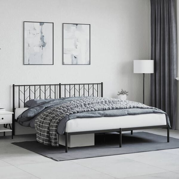 vidaXL Bed Frame Black Powder-Coated Steel Super King Bed Frame