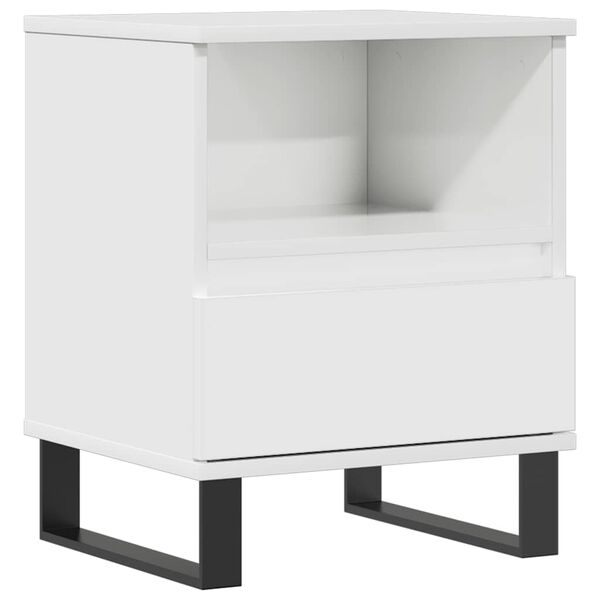 vidaXL Bedside Cabinet High gloss white Engineered wood, metal