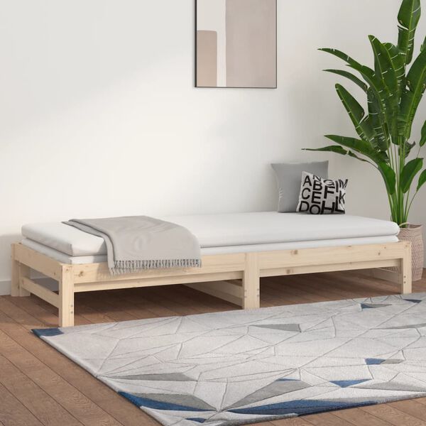 vidaXL Day Bed Natural Wood Solid Pine Wood 2x Extendable Day Bed