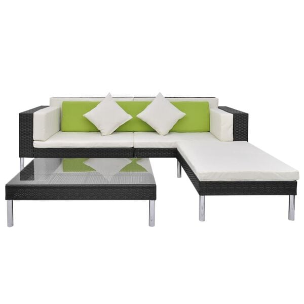 vidaXL Garden Sofa Black Steel frame, PE rattan, Tempered glass Medium
