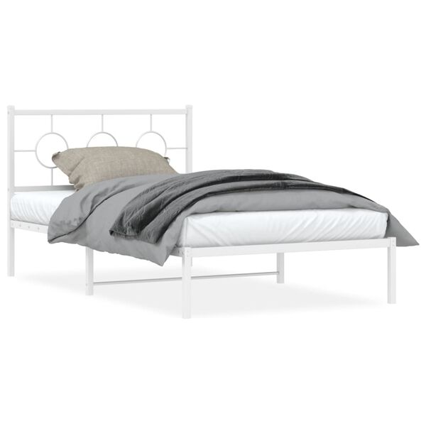 vidaXL Bed Frame White Powder-Coated Steel 42 x 80 in Industrial