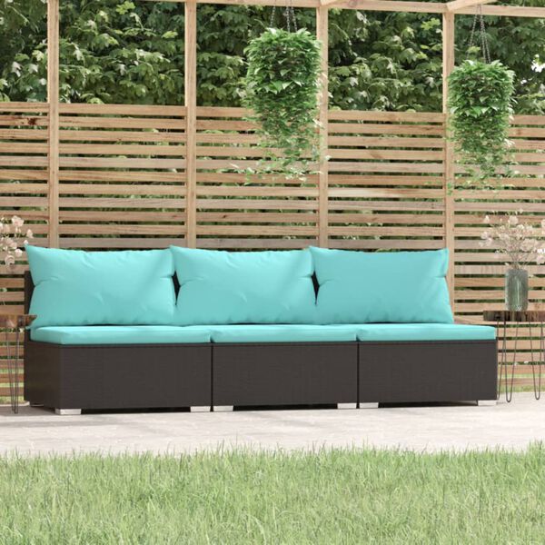 vidaXL 3-seater Sofa Black PE Rattan, Powder-Coated Steel, Plastic