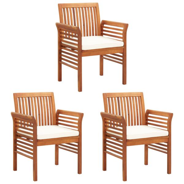 vidaXL Dining Chair Set of 3 Brown frame, cream cushion Solid acacia wood