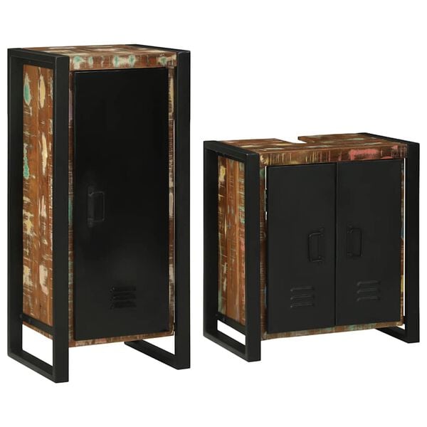 vidaXL Bathroom Furniture Set 2 pcs Multicolour Solid Reclaimed Wood