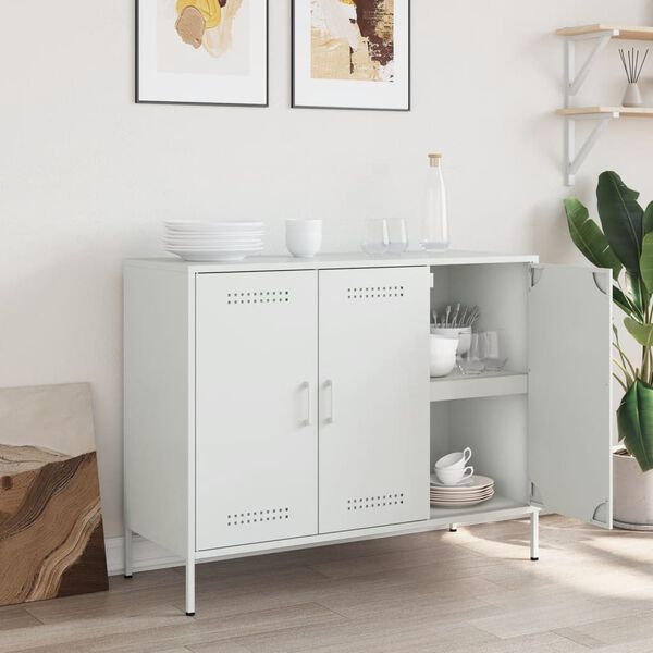 vidaXL Sideboard White Cold-rolled steel Medium Sideboard Rectangular