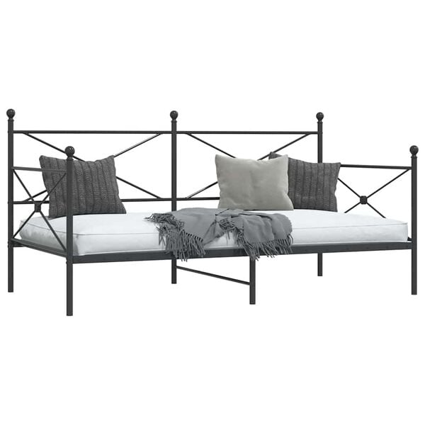 vidaXL Daybed With Trundle Black Steel 39.4x74.8 inches mattress size