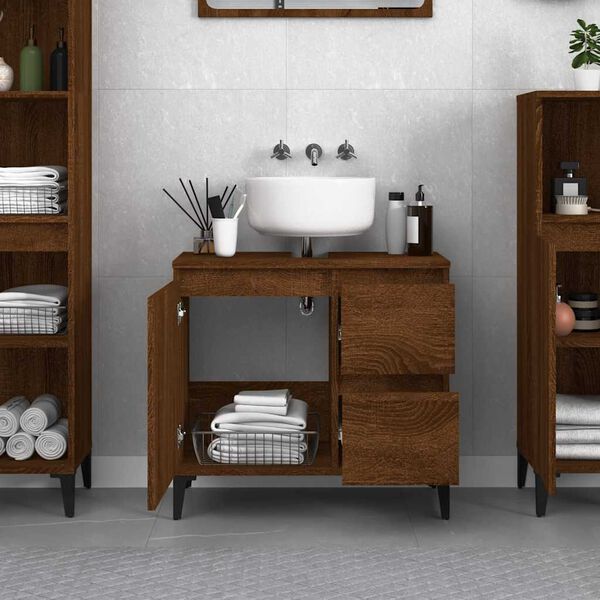 vidaXL Bathroom Cabinet Brown Oak Engineered Wood Medium