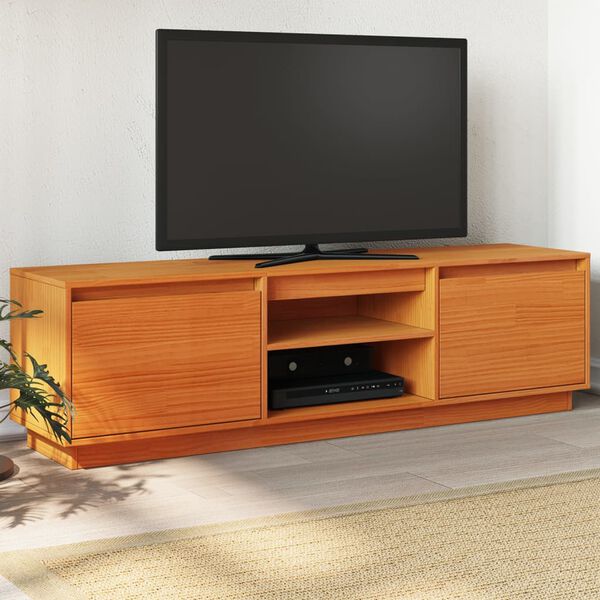 vidaXL TV Cabinet Wax Brown Solid Pine Wood TV Cabinet Rectangular
