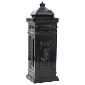 vidaXL Pillar Letterbox Black Cast Aluminum Standard Locks