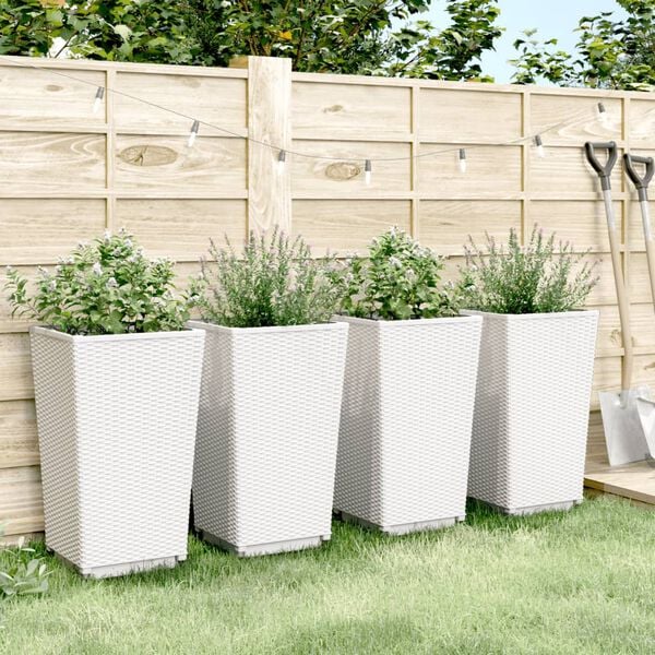 vidaXL Garden Planter Set of 4 White Polypropylene 12.8x12.8x22.4 in