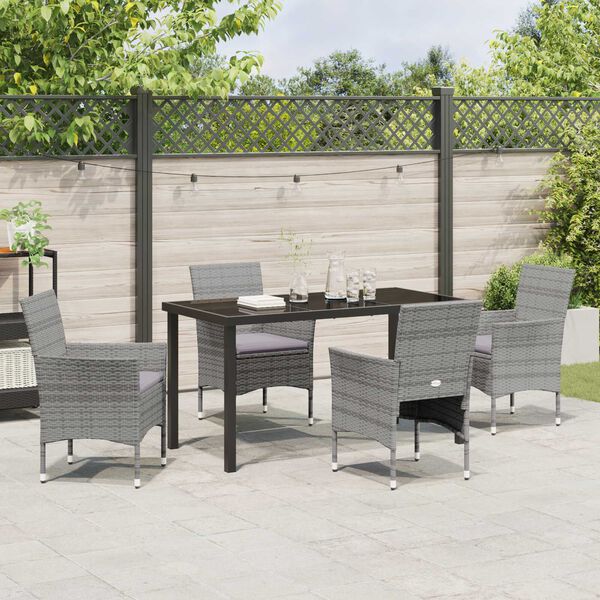 vidaXL Garden Dining Set with Cushion 5 pcs Grey Poly Rattan