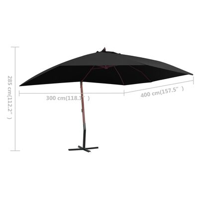 vidaXL Hanging Parasol with Wooden Pole 157.5"x118.1" Black