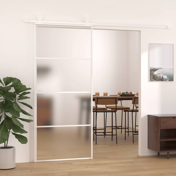 vidaXL Sliding Door Frosted ESG Glass and Aluminum 35.4"x80.7" White