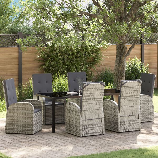 vidaXL Garden Dining Set with Cushion 7 pcs Grey Poly Rattan