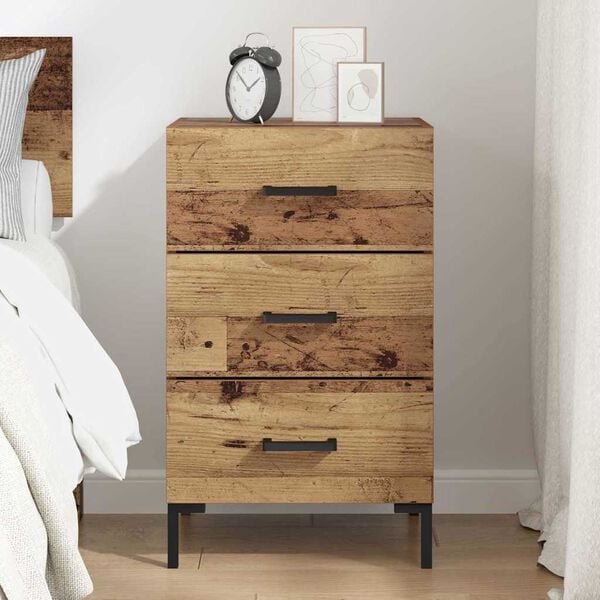 vidaXL Bedside Cabinet with Drawer Old Wood 15.75 x 15.75 x 25.98 in