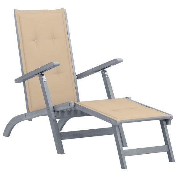 vidaXL Patio Deck Chair with Footrest and Cushion Solid Wood Acacia