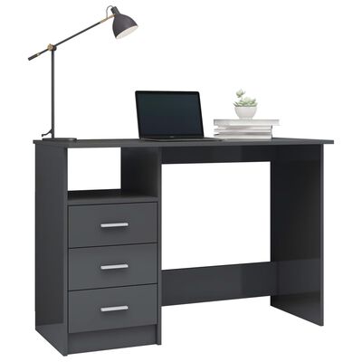 vidaXL Desk with Drawers High Gloss Gray 43.3"x19.7"x29.9" Engineered Wood