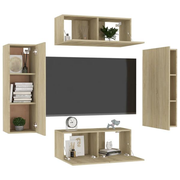 vidaXL TV Cabinet Set of 4 Sonoma Oak Engineered wood Medium