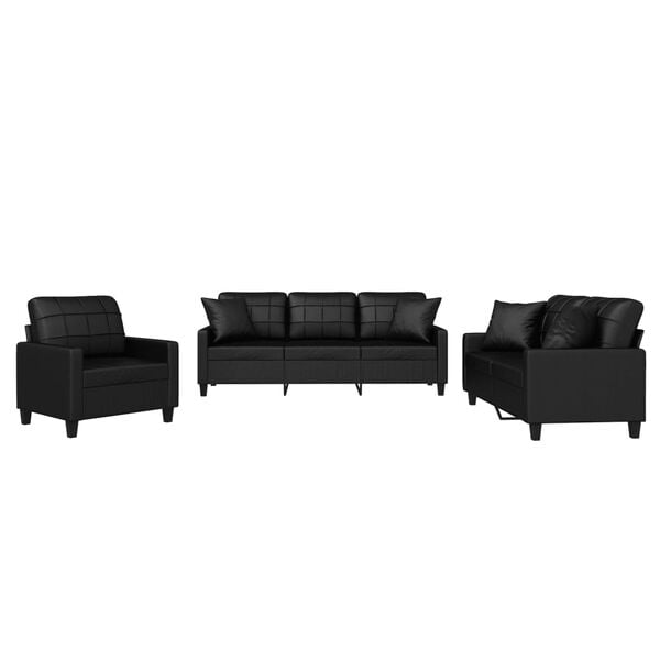 vidaXL Sofa Set Black Faux leather, metal, plywood, foam 3 Piece Set