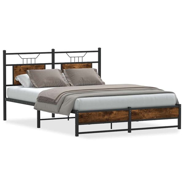 vidaXL Bed Frame Smoked Oak Engineered Wood and Steel Full Bed Frame