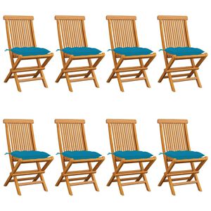vidaXL Patio Chair Set of 8 Light Blue, Natural Wood Teak Wood, Polyester