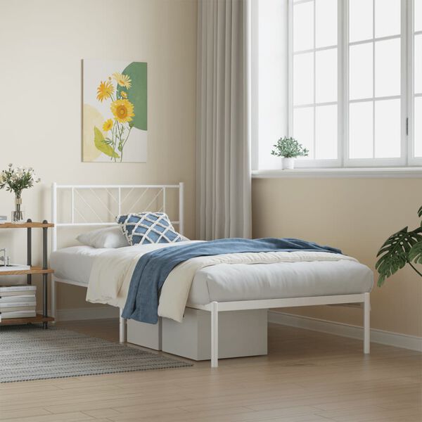 vidaXL Metal Bed Frame White Powder-Coated Steel Single