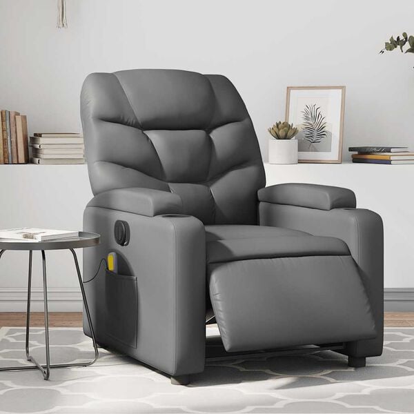 vidaXL Electric Massage Recliner Chair Gray Faux leather, Metal, Plywood