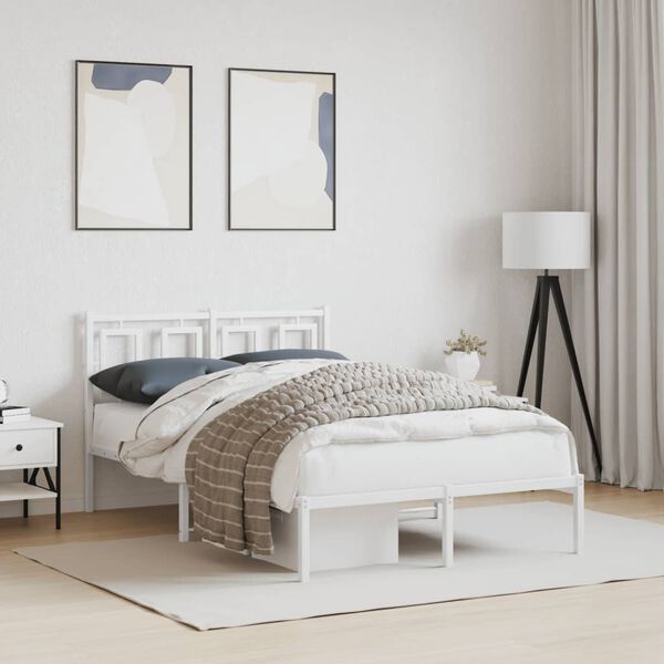vidaXL Bed Frame White Powder-Coated Steel Small Double Bed Frame