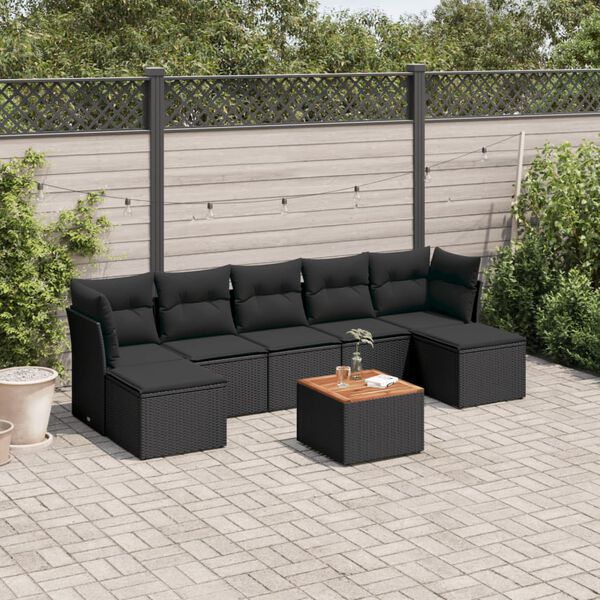 vidaXL Garden Sofa Set Black and brown Poly Rattan and Acacia Wood