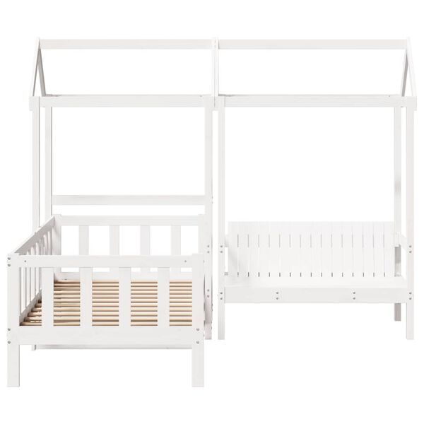 vidaXL Day Bed And Bench Set White Solid pine wood Single