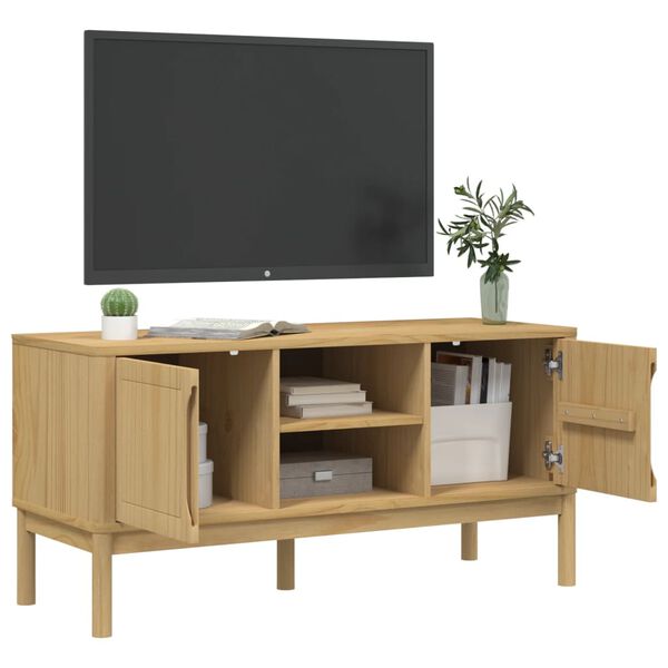 vidaXL TV Cabinet Wax Brown Solid Pine Wood, Engineered Wood