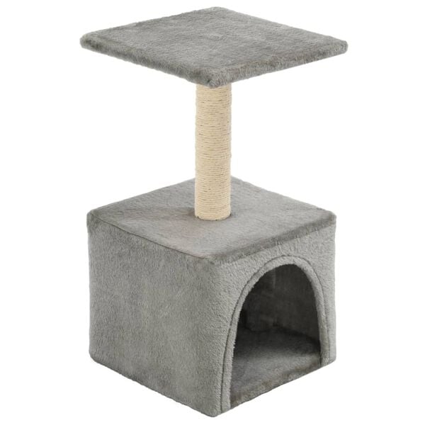vidaXL Cat Tree Grey Particle board frame, soft plush, sisal rope