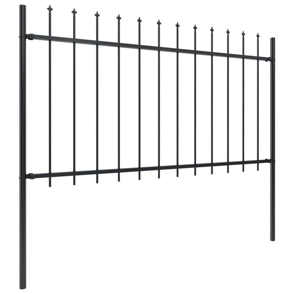 vidaXL Garden Fence with Spear Top Steel 491.3"x39.4" Black