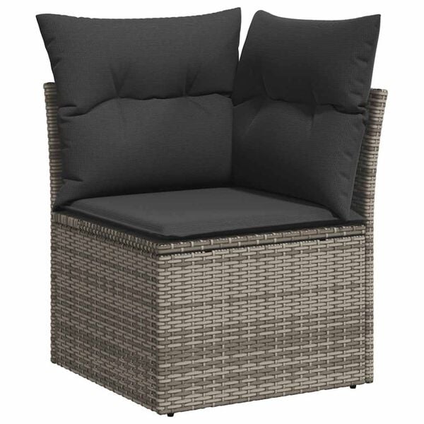 vidaXL Garden Sofa Set Grey PE rattan, powder-coated steel, 100% polyester