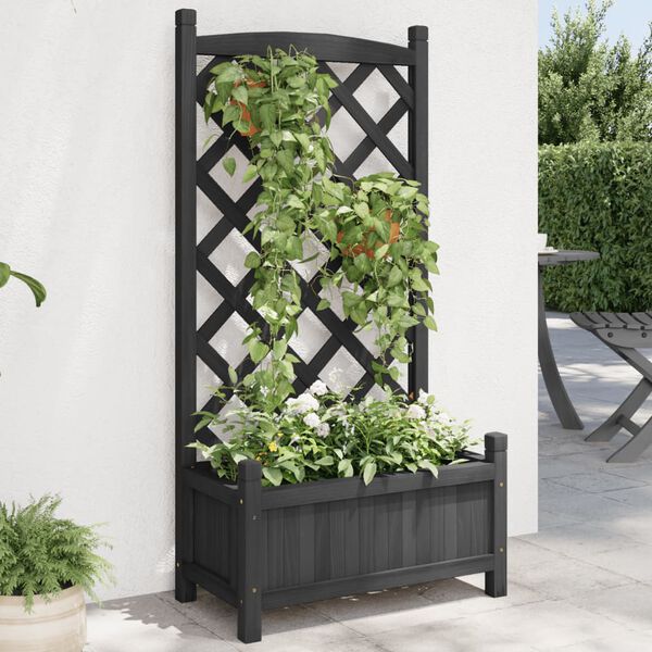 vidaXL Planter Black Solid Fir Wood Medium Planters Planter