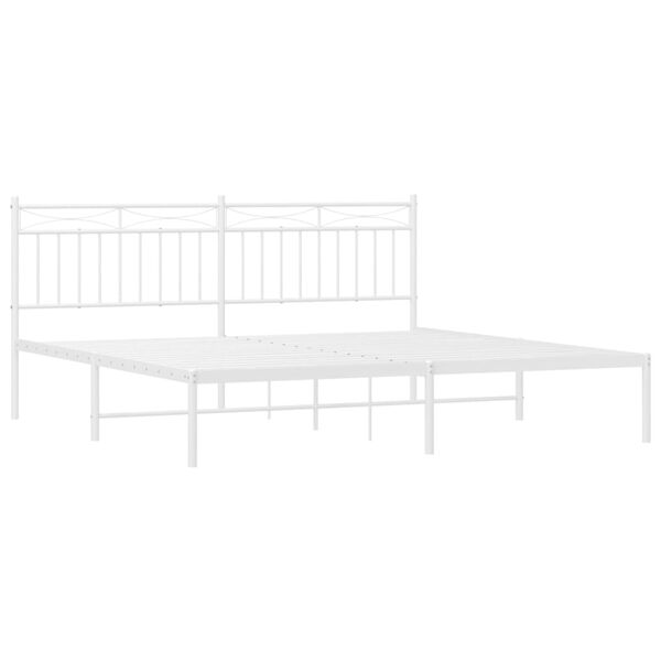 vidaXL Bed Frame White Powder-Coated Steel King Bed Frame Rectangular